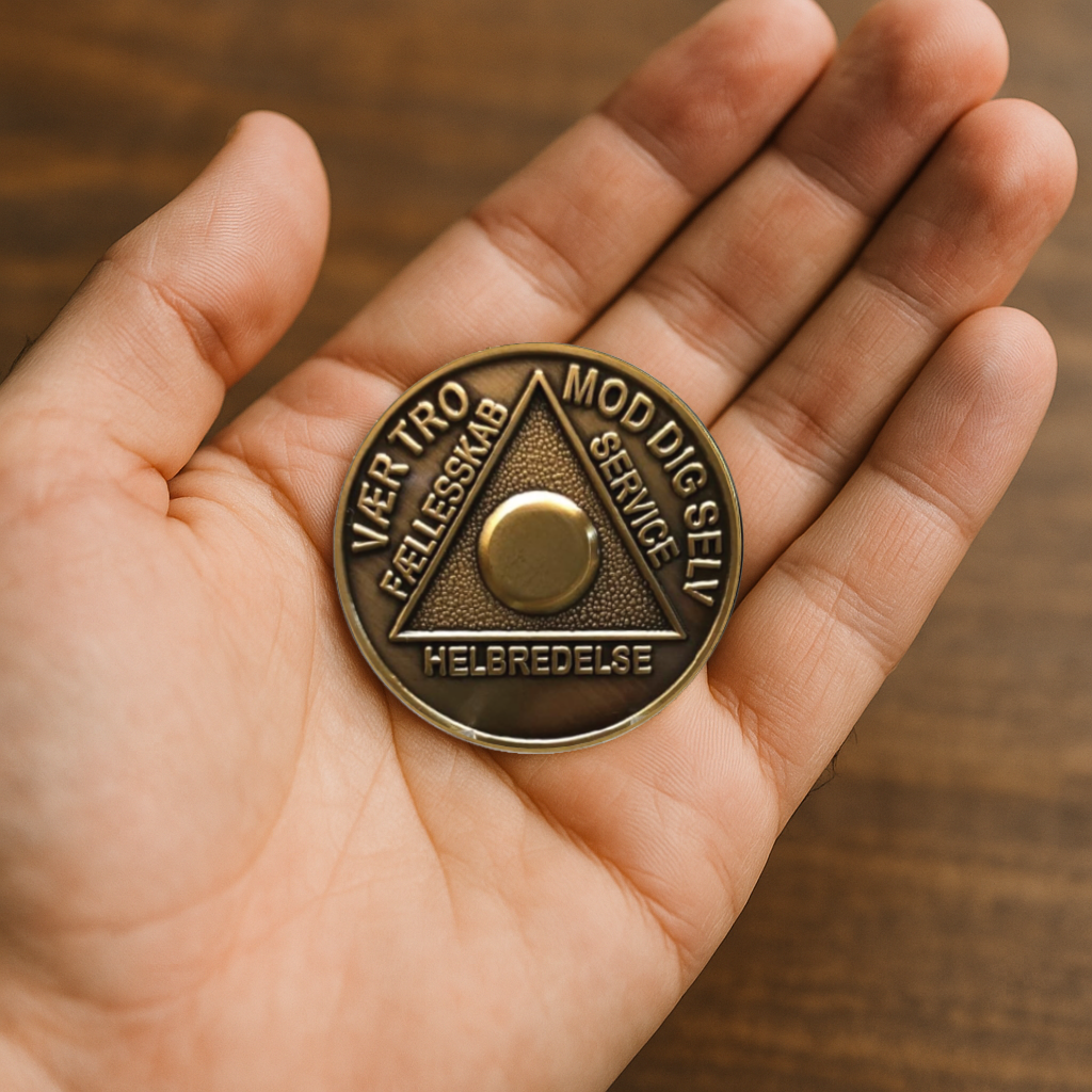 Danish Sobriety Coin | 1-60 Years Engraved in Traditional Numbers | AA Recovery Medallion