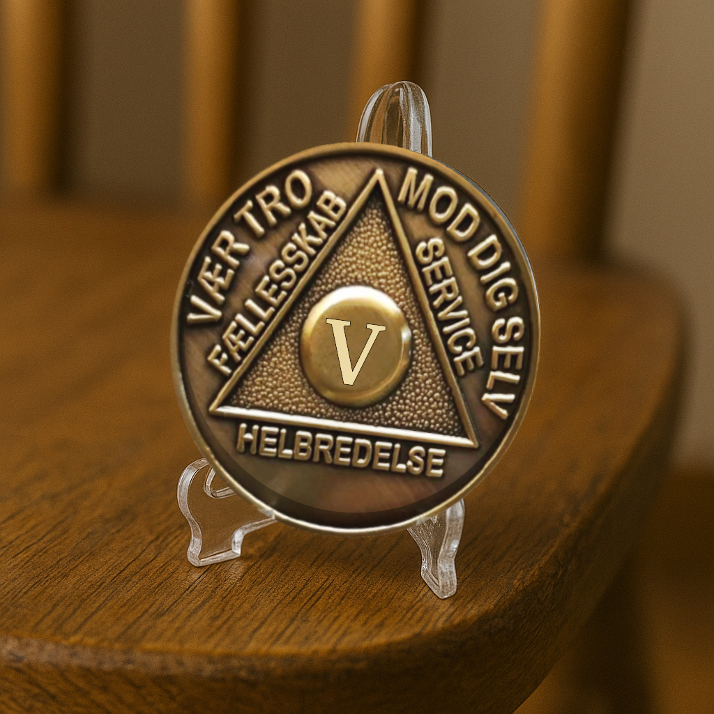 Danish Sobriety Coin | 1-60 Years Engraved in Traditional Numbers | AA Recovery Medallion