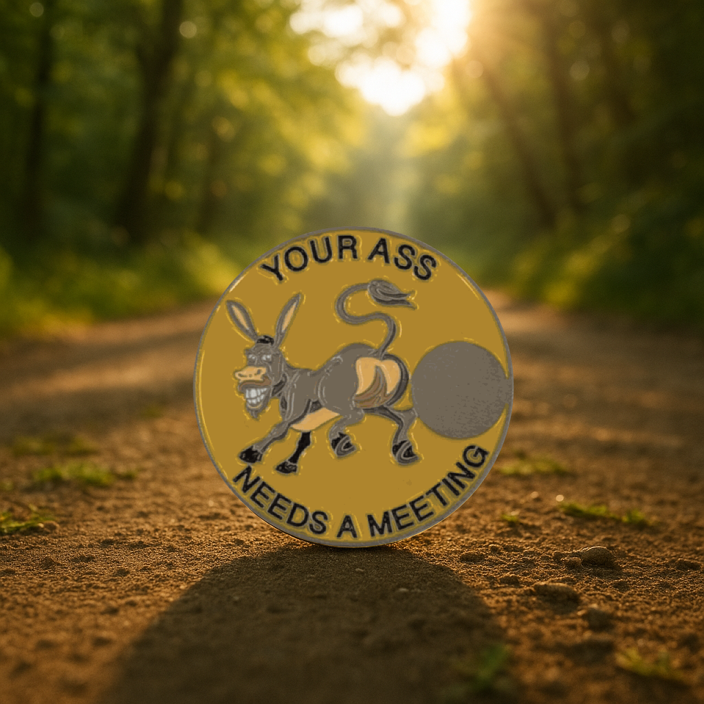 Donkey Sobriety Coin – "Your Ass Needs a Meeting" | Engraved Year Front + Choice of Quote or Custom Back | AA NA Recovery Gift, Sober Token