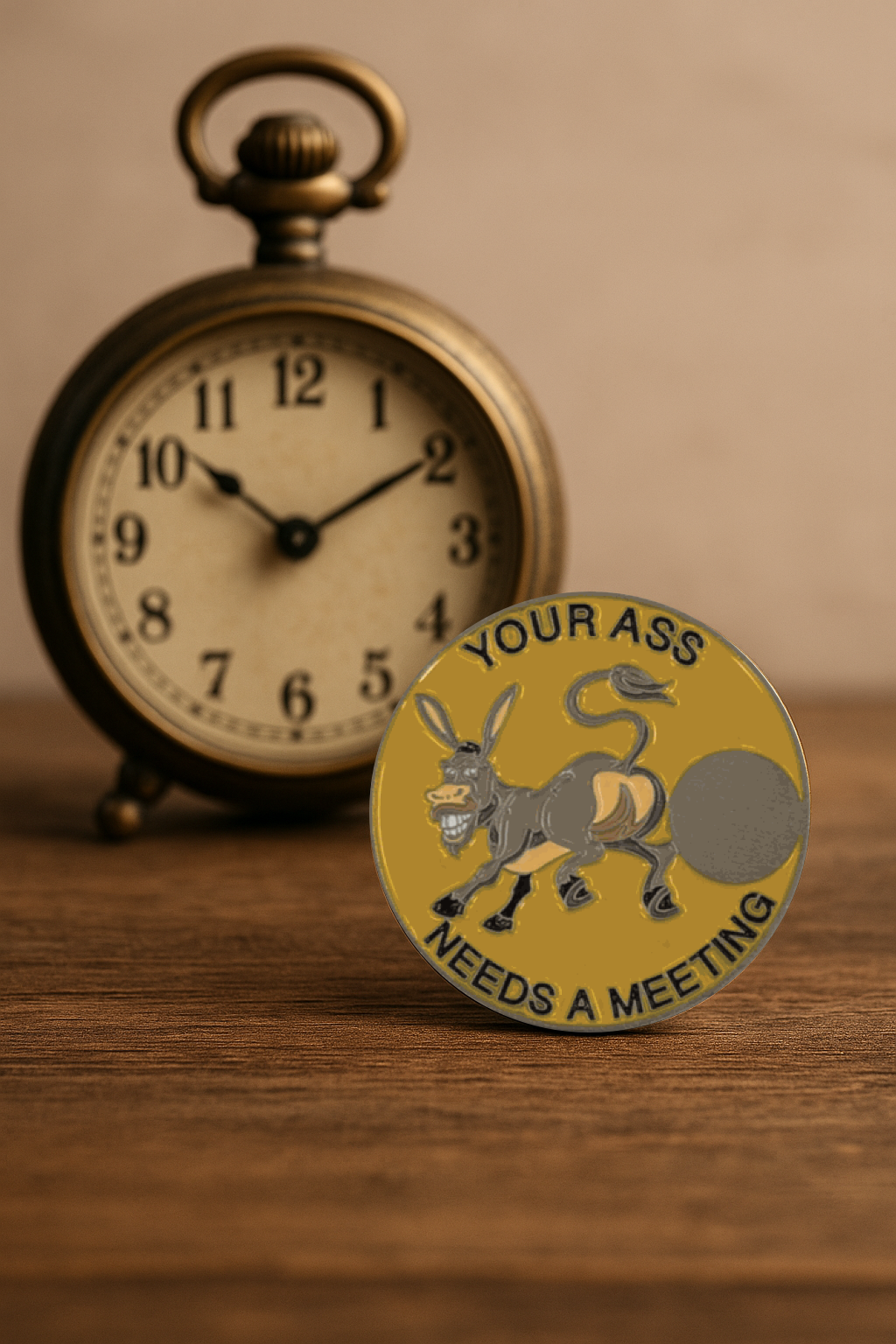 Donkey Sobriety Coin – "Your Ass Needs a Meeting" | Engraved Year Front + Choice of Quote or Custom Back | AA NA Recovery Gift, Sober Token