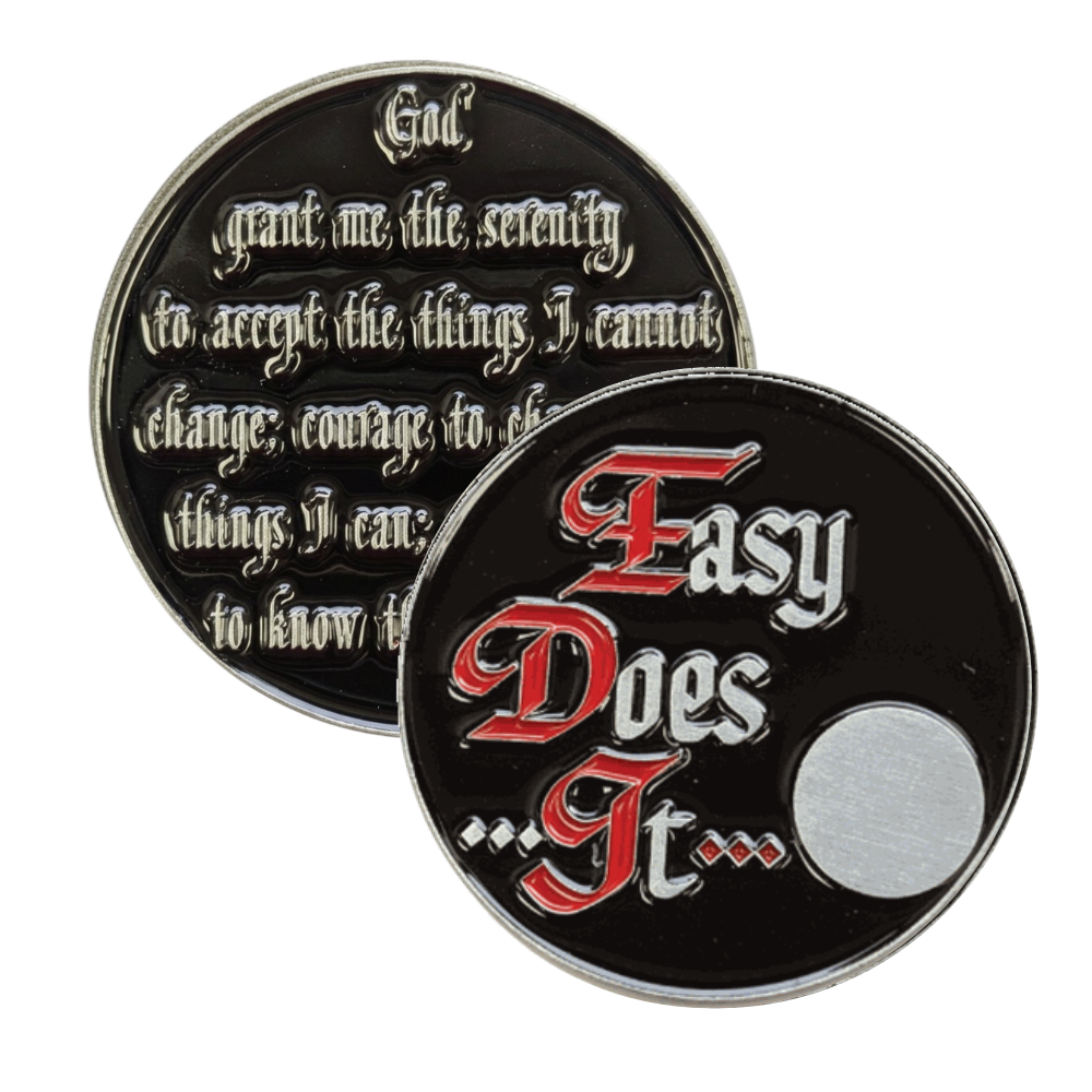 Easy Does It Sobriety Coin – AA Slogan with Serenity Prayer Back | Recovery Gift