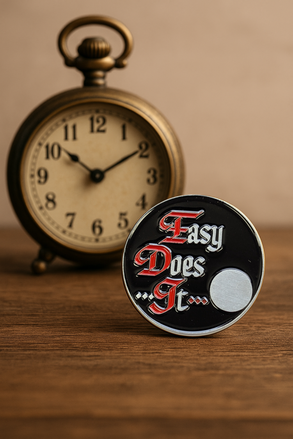 Easy Does It Sobriety Coin – AA Slogan with Optional Serenity Prayer or Custom Back