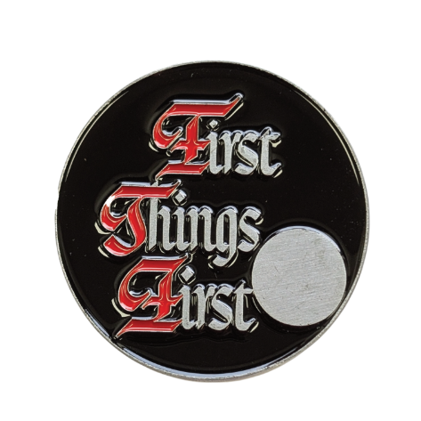 First Things First AA Slogan Recovery Coin – Serenity Prayer Back | Sobriety Gift