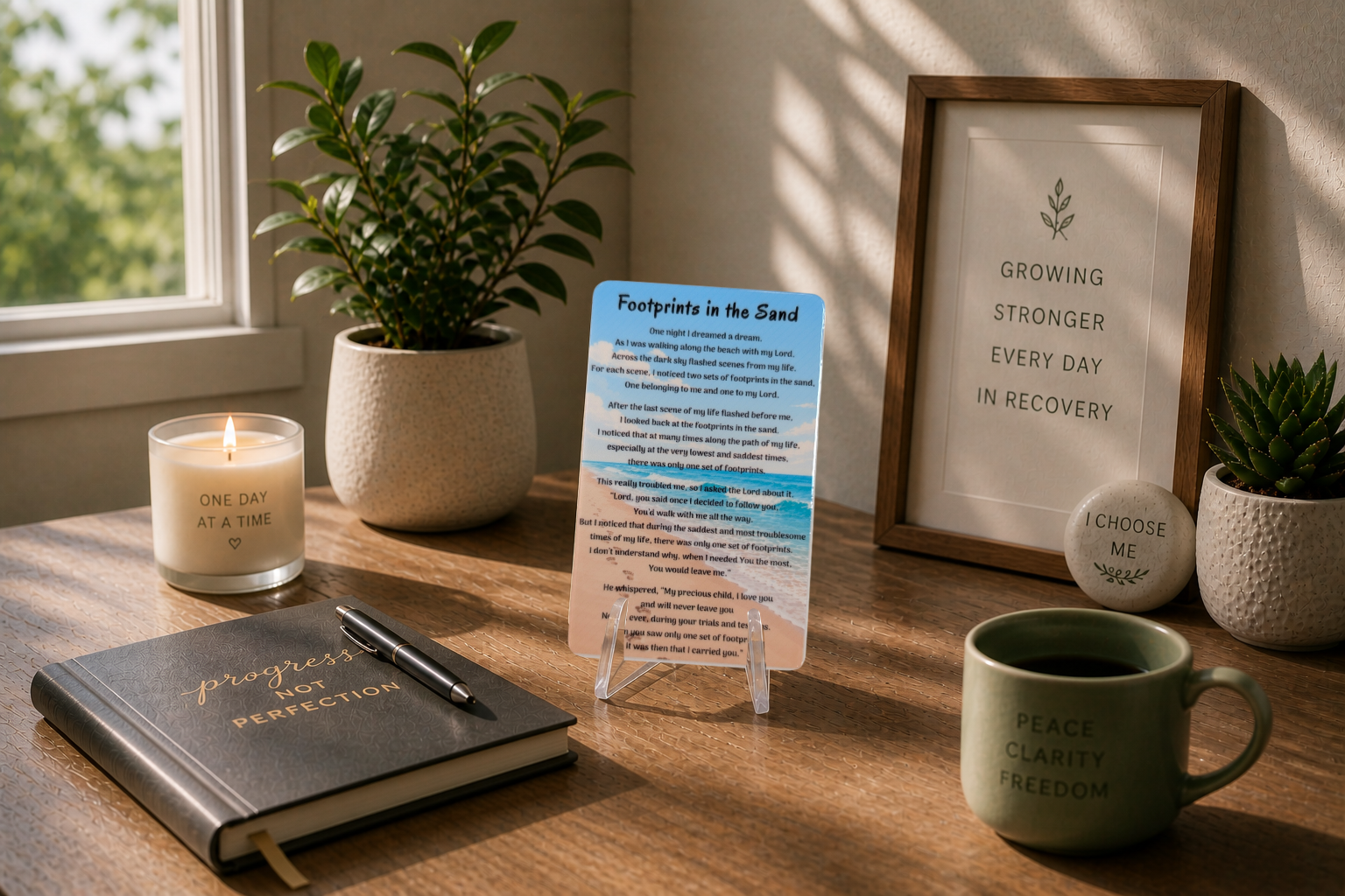 Footprints Prayer Card with Custom Engraved Message – Ceramic Recovery Gift