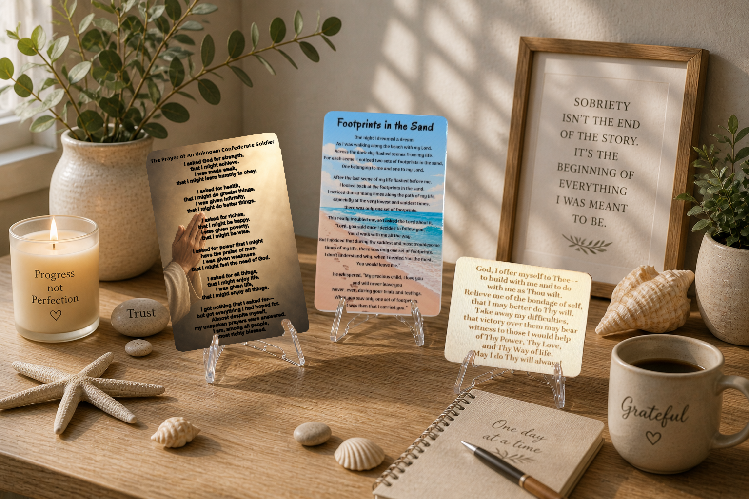 Footprints Prayer Card with Custom Engraved Message – Ceramic Recovery Gift