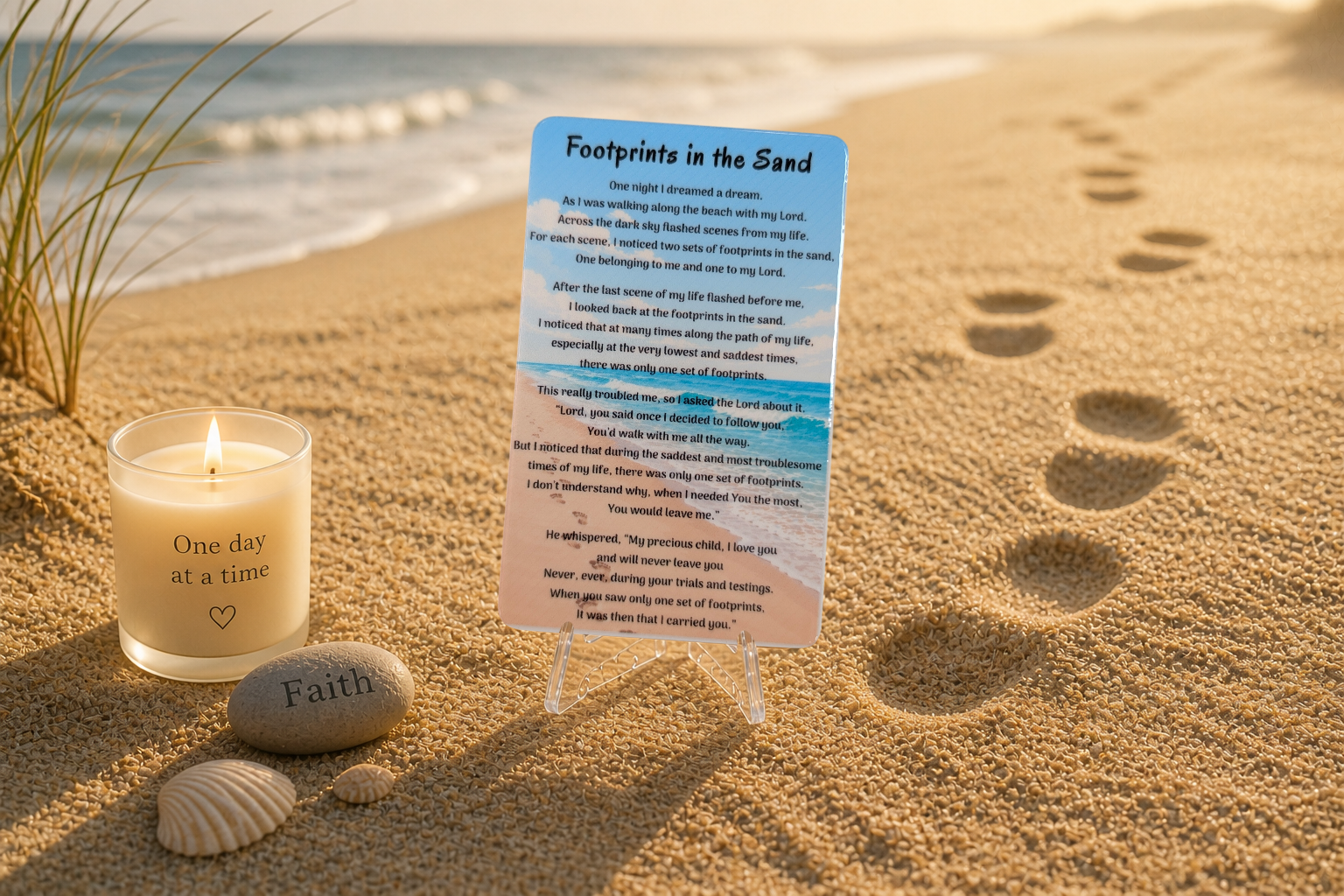 Footprints Prayer Card with Custom Engraved Message – Ceramic Recovery Gift