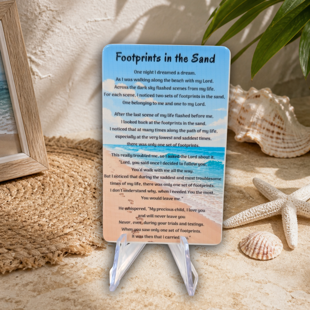 Footprints Prayer Card with Custom Engraved Message – Ceramic Recovery Gift