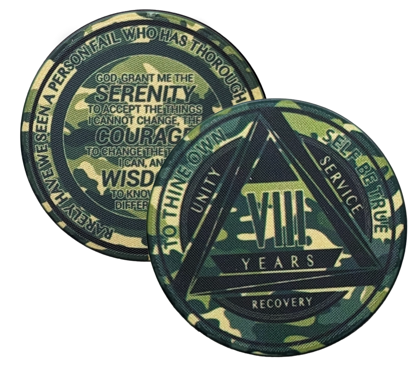 Green Camo AA Coin 1-50yrs Sobriety Chip