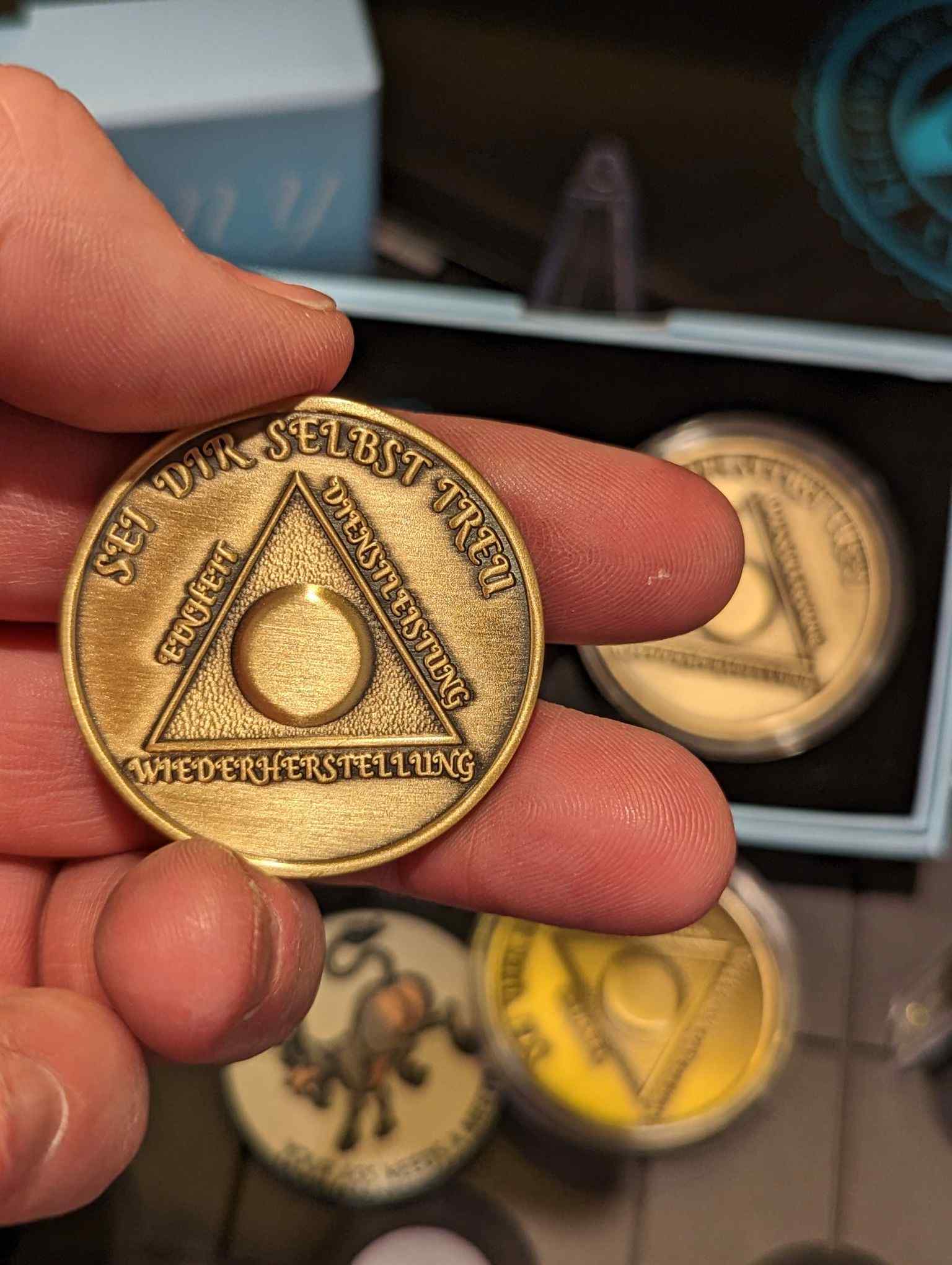 German Sobriety Coin | 1-60 Years Engraved in Traditional Numbers | AA Recovery Medallion