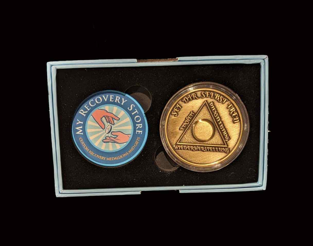 German Sobriety Coin | 1-60 Years Engraved in Traditional Numbers | AA Recovery Medallion