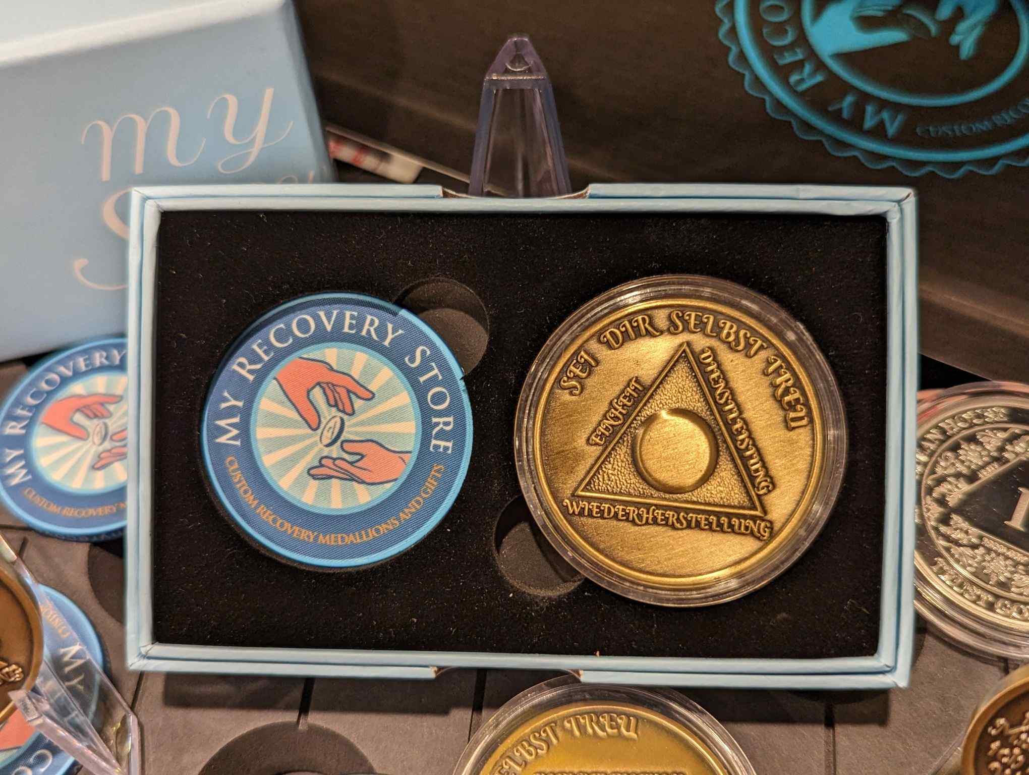 German Sobriety Coin | 1-60 Years Engraved in Traditional Numbers | AA Recovery Medallion