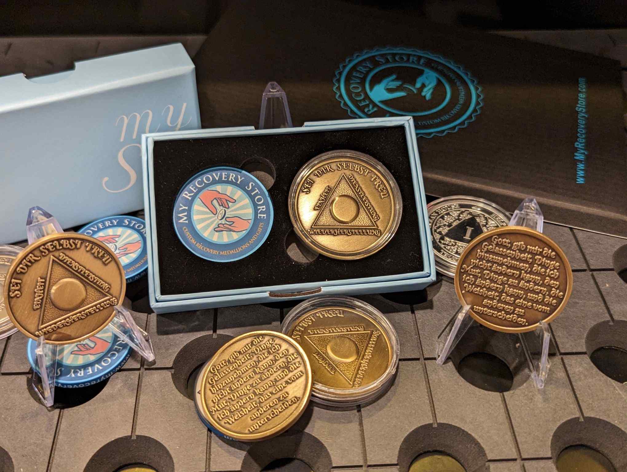 German Sobriety Coin | 1-60 Years Engraved in Traditional Numbers | AA Recovery Medallion
