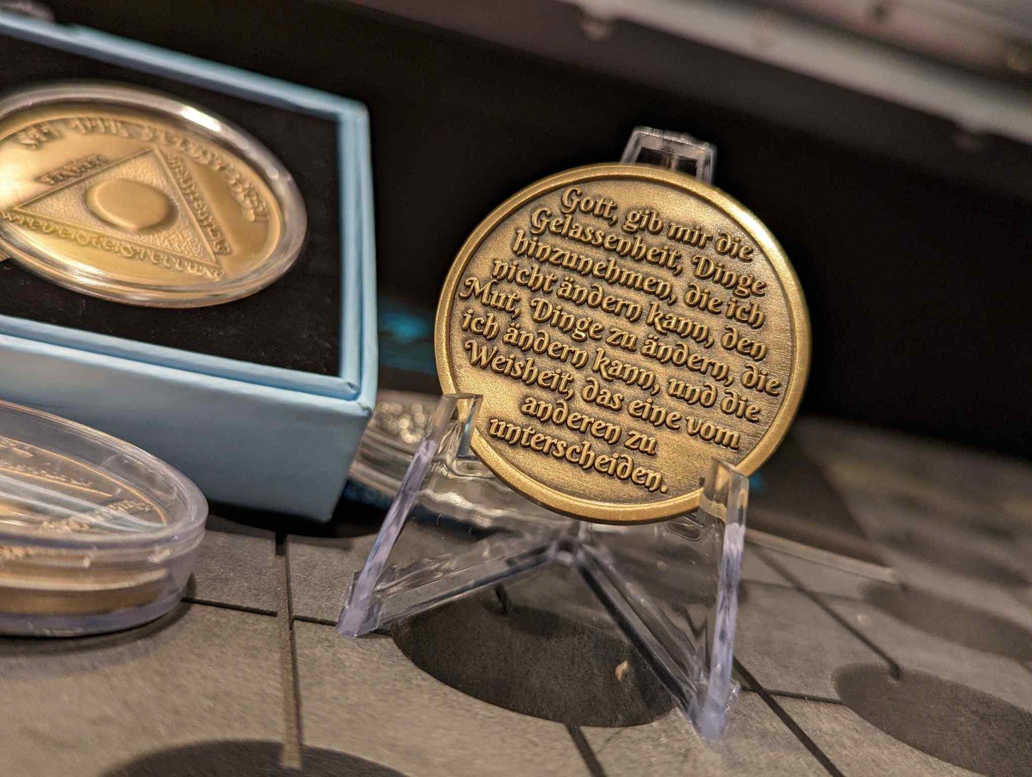 German Sobriety Coin | 1-60 Years Engraved in Traditional Numbers | AA Recovery Medallion