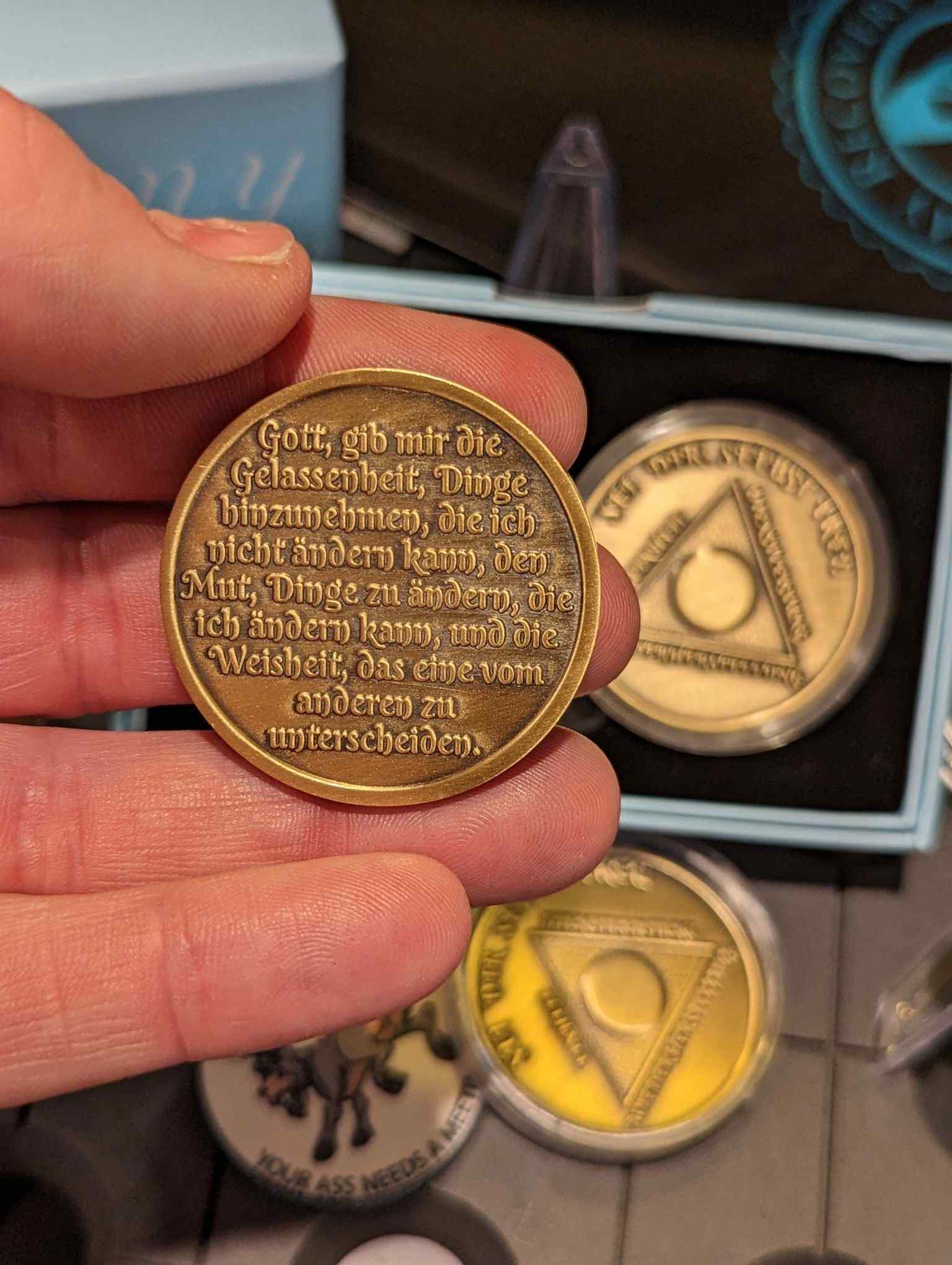 German Sobriety Coin | 1-60 Years Engraved in Traditional Numbers | AA Recovery Medallion