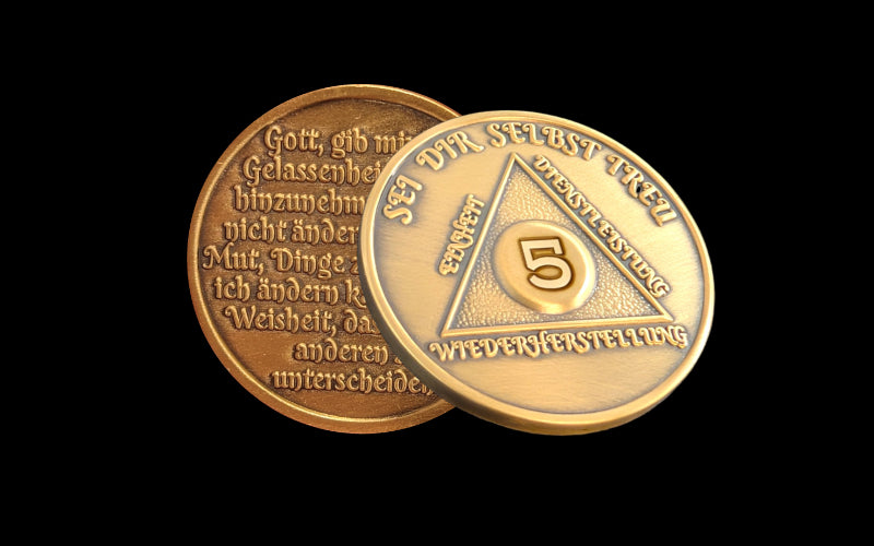 German Sobriety Coin | 1-60 Years Engraved in Traditional Numbers | AA Recovery Medallion