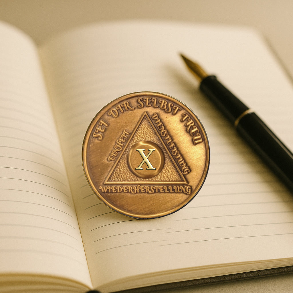 German Sobriety Coin | 1-60 Years Engraved in Traditional Numbers | AA Recovery Medallion