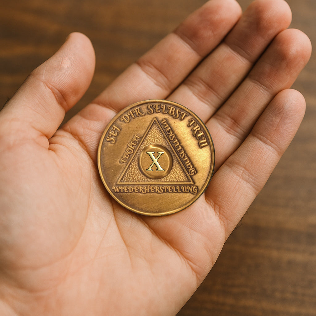German Sobriety Coin | 1-60 Years Engraved in Traditional Numbers | AA Recovery Medallion