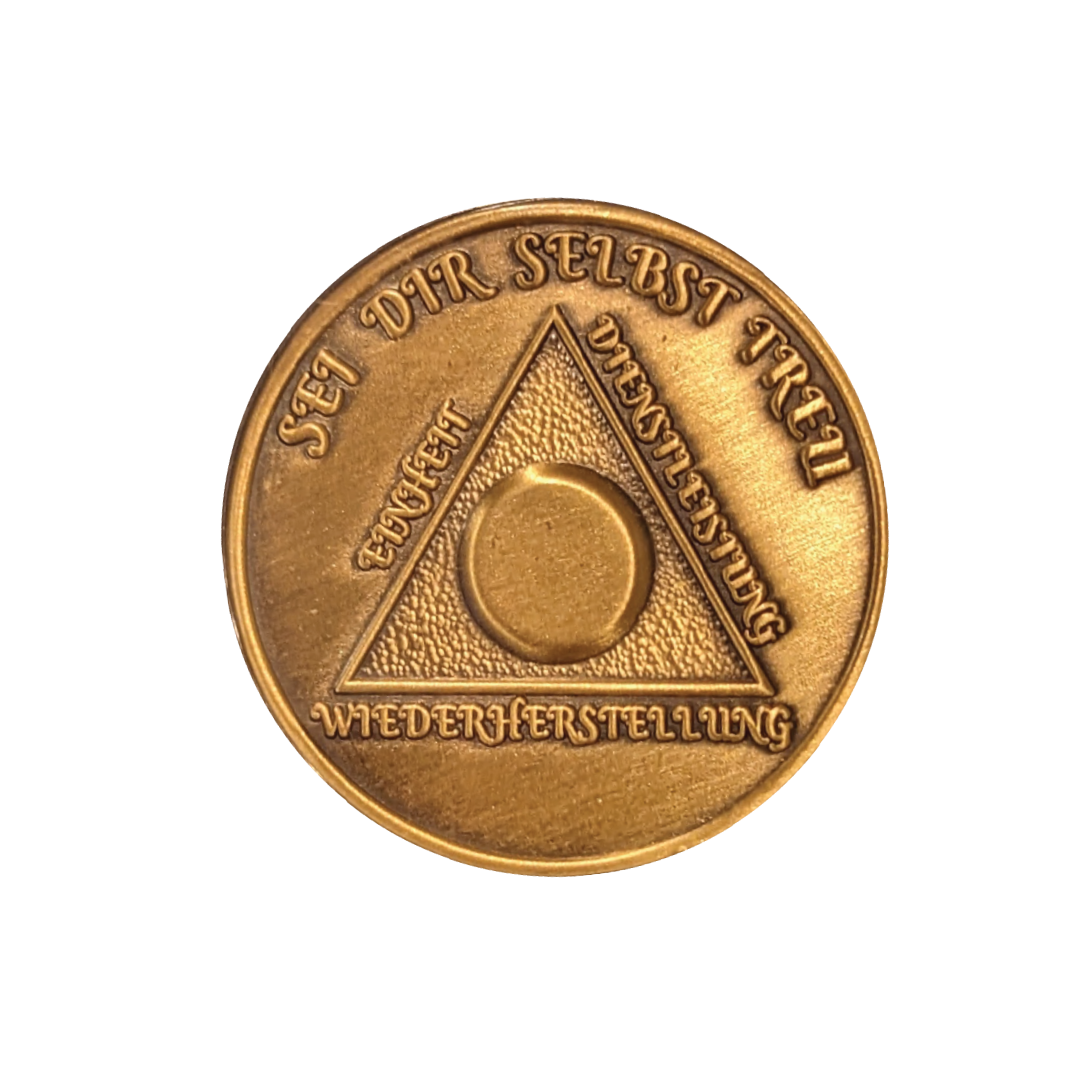 German Sobriety Coin | 1-60 Years Engraved in Traditional Numbers | AA Recovery Medallion