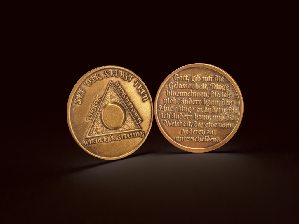 German Sobriety Coin | 1-60 Years Engraved in Traditional Numbers | AA Recovery Medallion