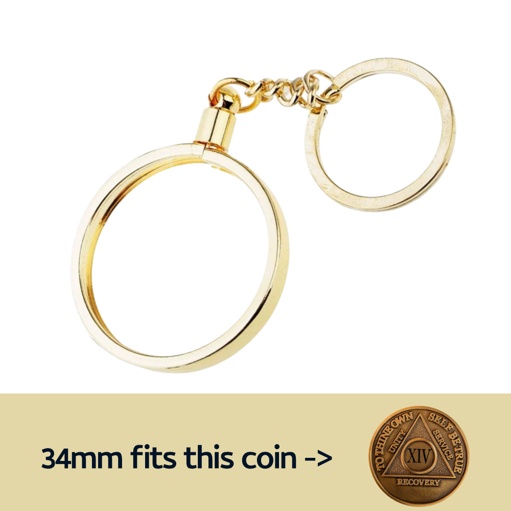 34mm AA Meeting Medallion Keychain Holder | Gold Coin Bezel