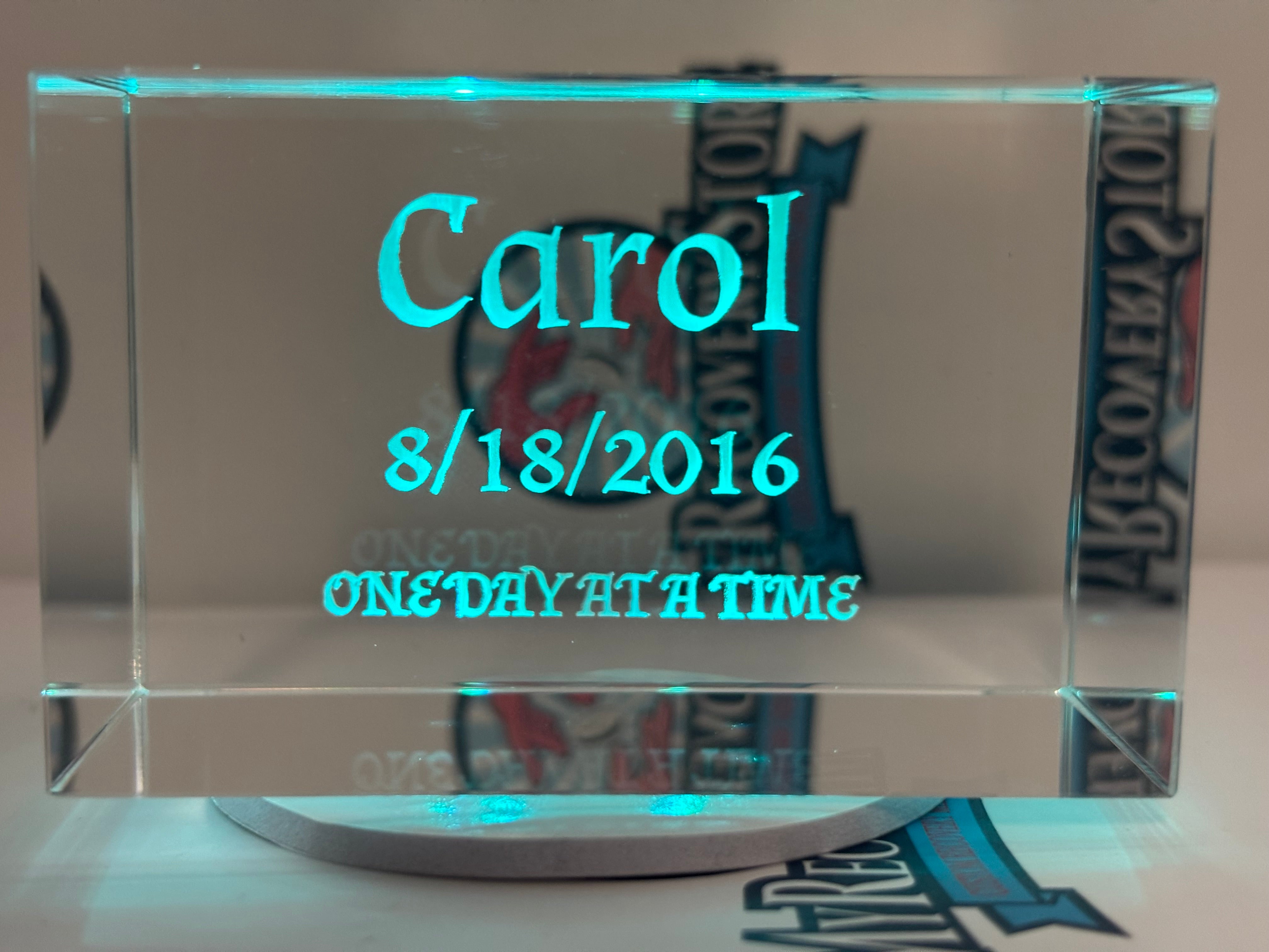 Custom Engraved Crystal Sobriety Gift w/ LED Base – Name & Date Personalized