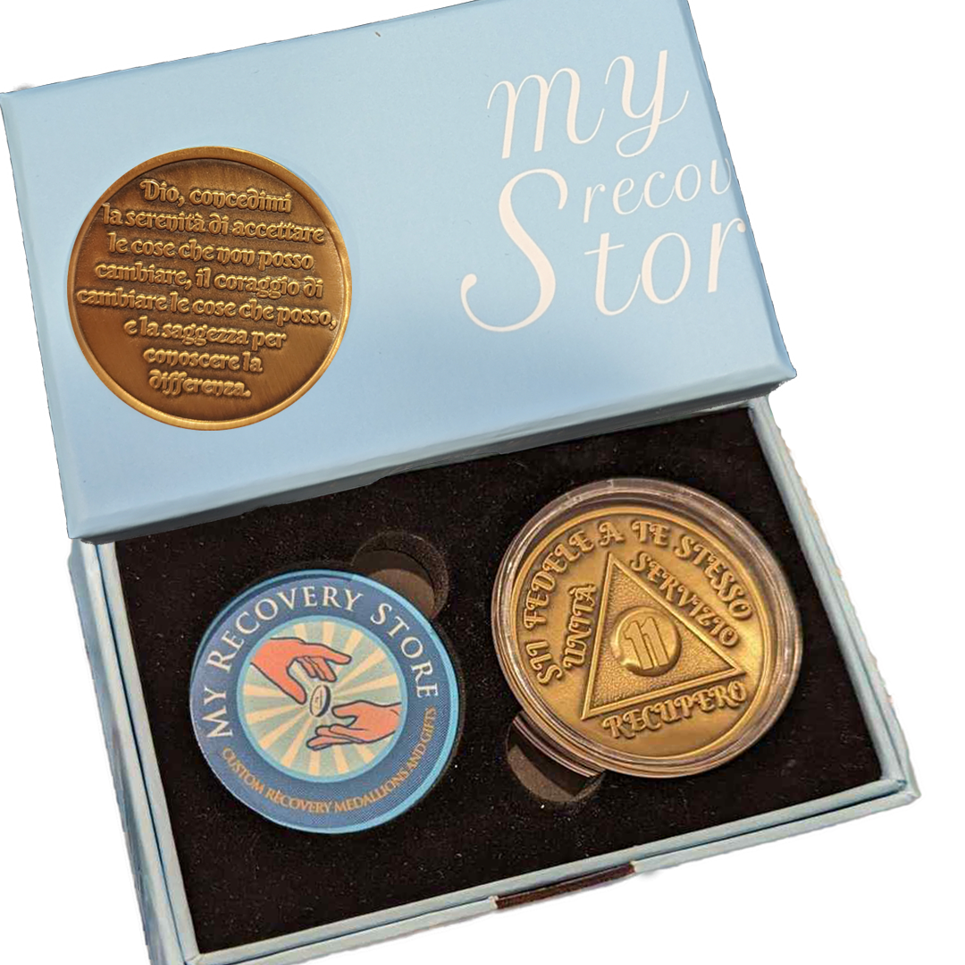 Italian Sobriety Coin | 1-60 Years Engraved in Traditional Numbers | AA Recovery Medallion