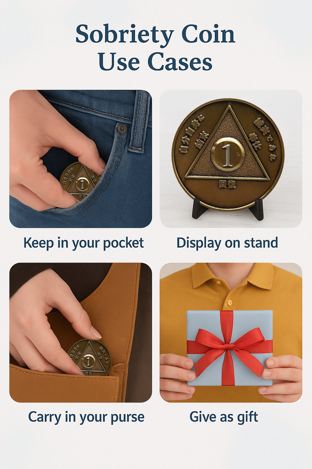 Japanese Foreign Sobriety Coin | Traditional Numbers | AA Recovery Medallion