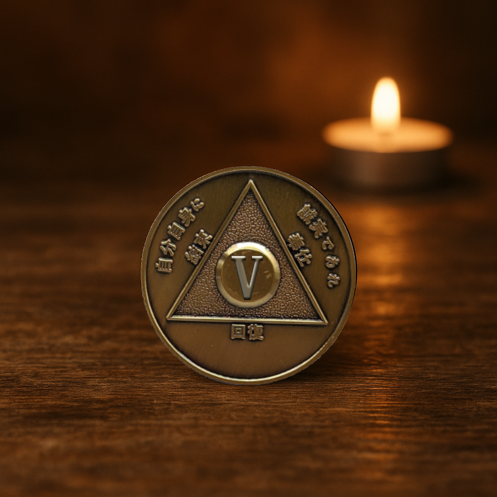 Japanese Sobriety Coin | 1-60 Years Engraved in Traditional Numbers | AA Recovery Medallion