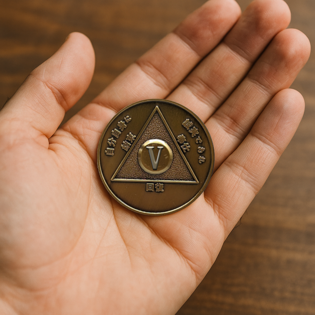 Japanese Sobriety Coin | 1-60 Years Engraved in Traditional Numbers | AA Recovery Medallion