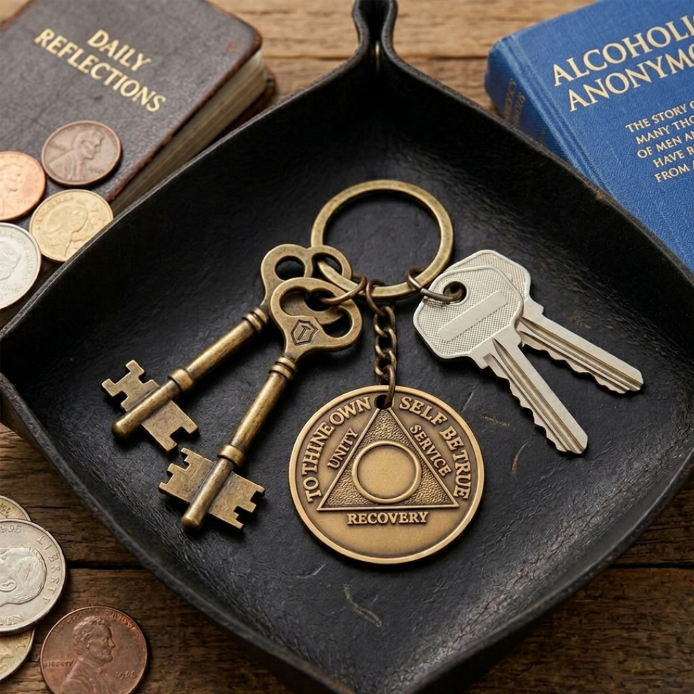 Yearly AA Sobriety Coin Keychain 1-75yrs