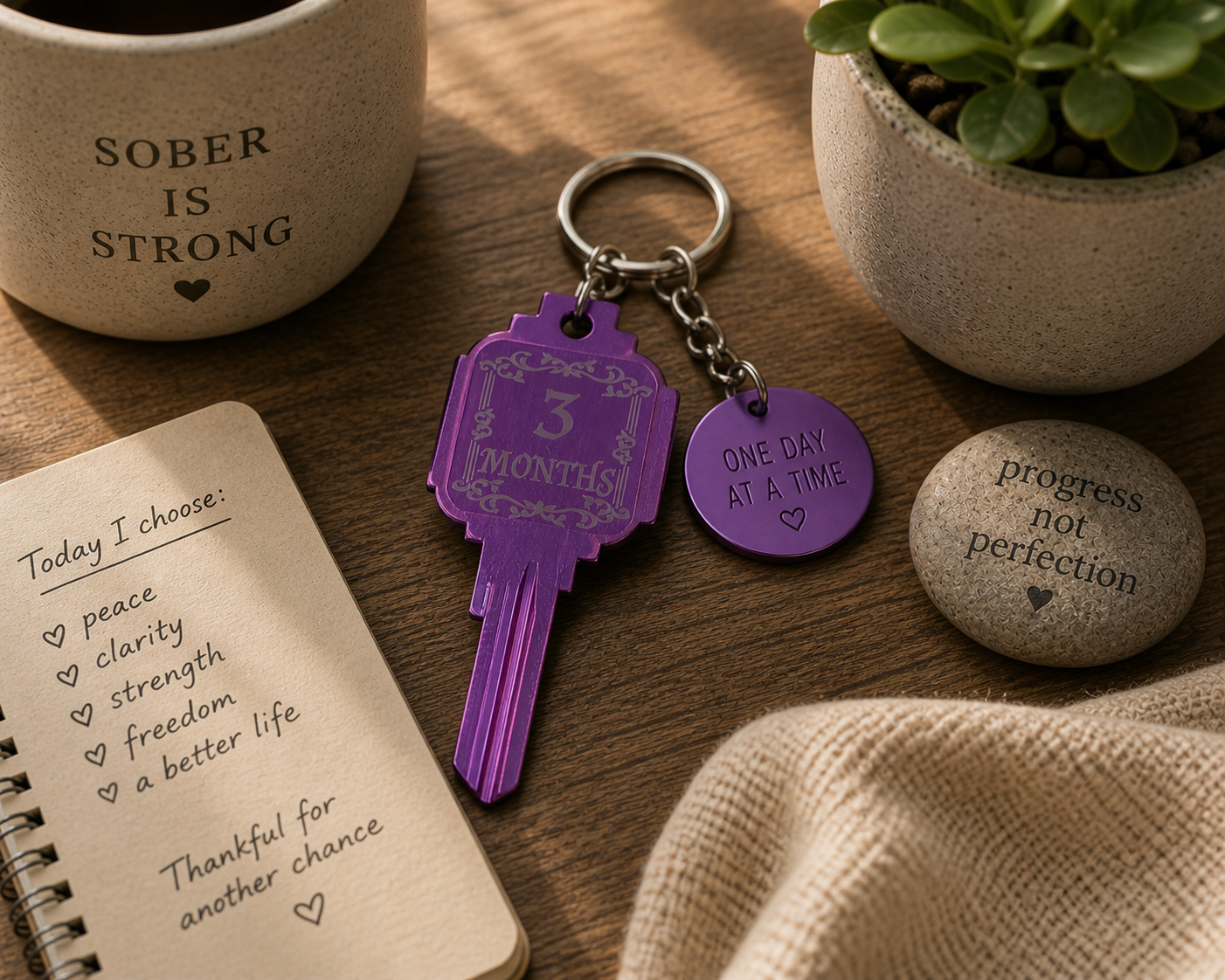 AA Recovery Keys – Monthly Sobriety Milestones (1, 2, 3, 6, 9 Months) – Custom Engraving Available