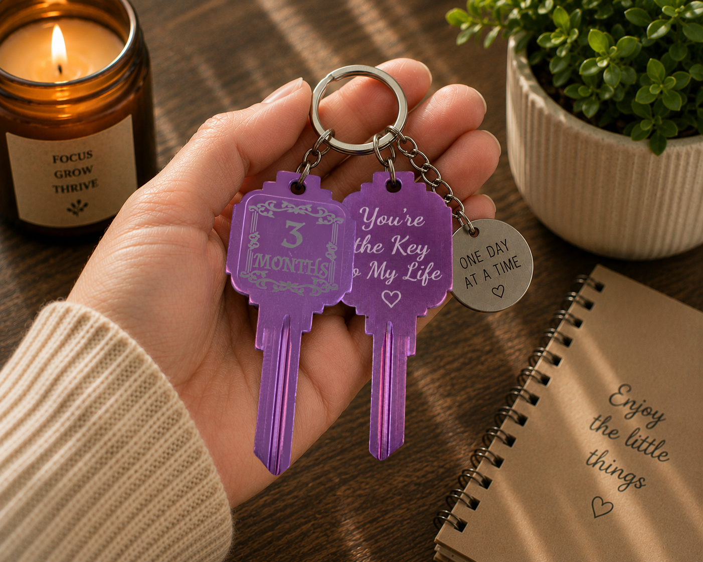 AA Recovery Keys – Monthly Sobriety Milestones (1, 2, 3, 6, 9 Months) – Custom Engraving Available