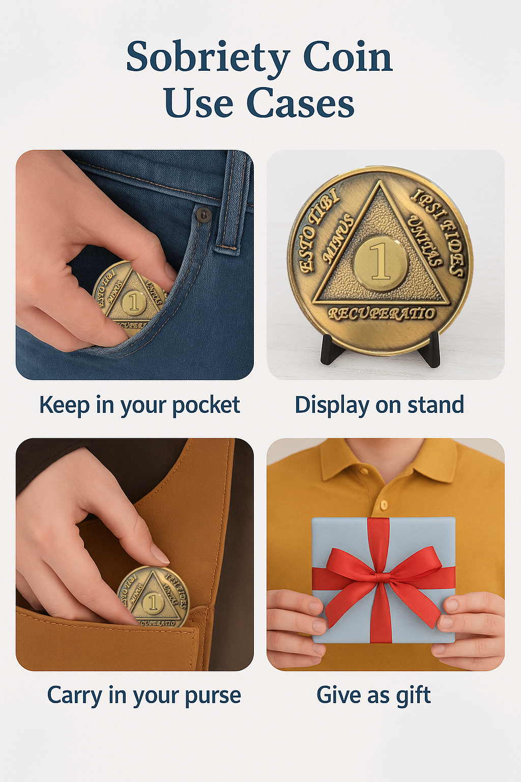 Latin Foreign Sobriety Coin | Traditional Numbers | AA Recovery Medallion