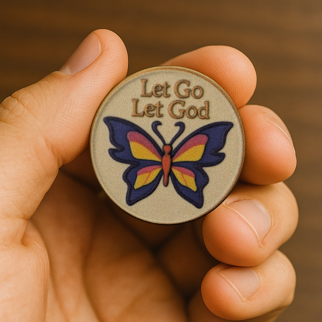 Let Go Let God AA Recovery Chip – Butterfly Design with Serenity Prayer on Back