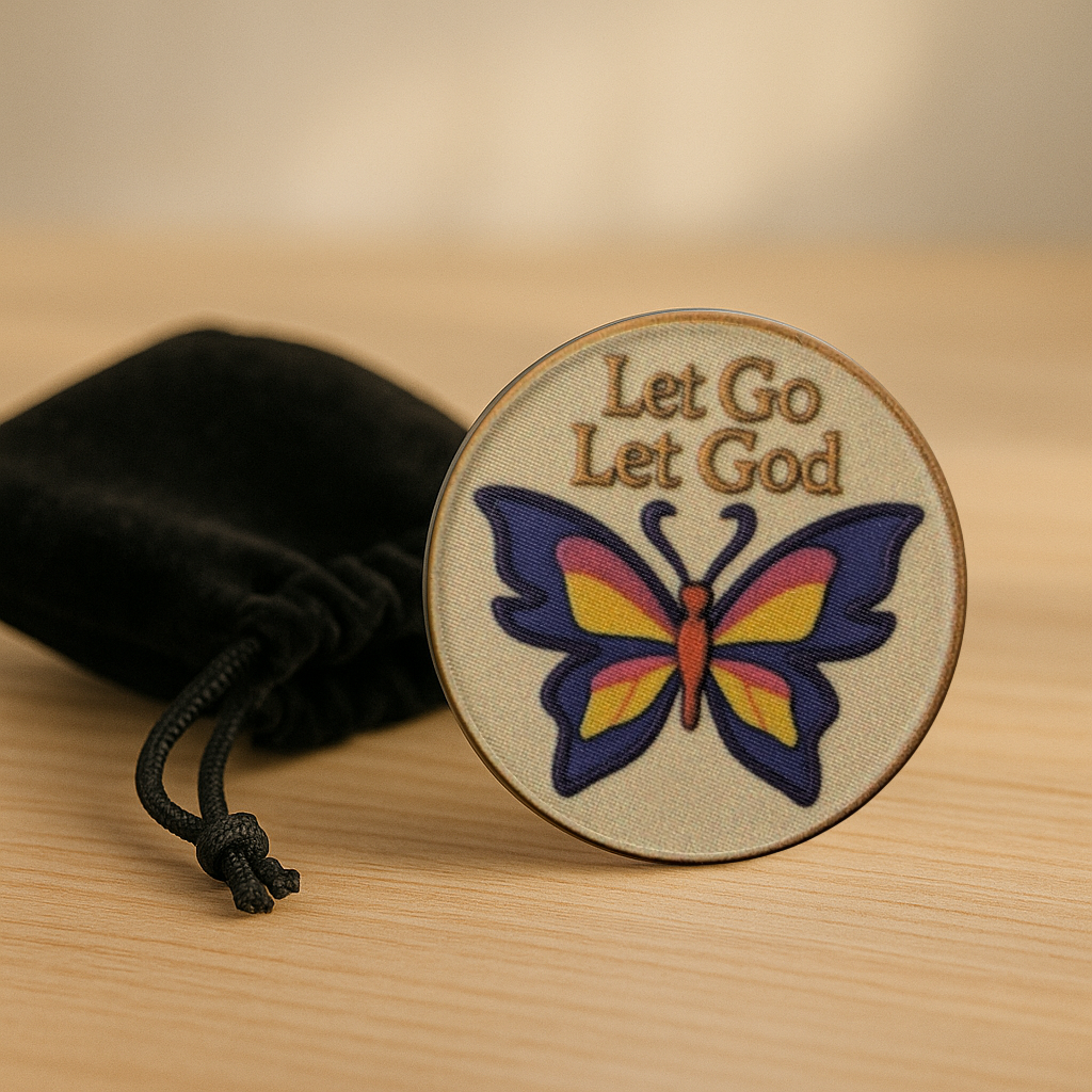 Let Go Let God AA Recovery Chip – Butterfly Design with Serenity Prayer on Back