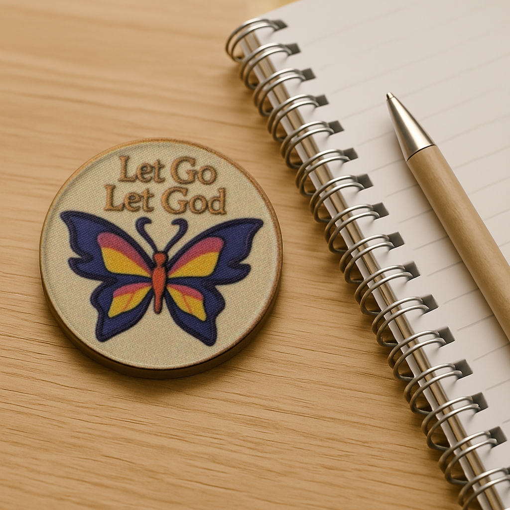 Let Go Let God AA Recovery Chip – Butterfly Design with Serenity Prayer on Back