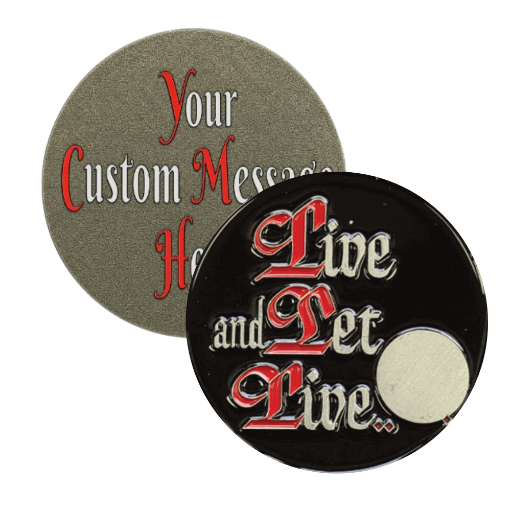Live and Let Live Sobriety Coin – AA Slogan with Custom Back Engraving | Personalized Recovery Gift