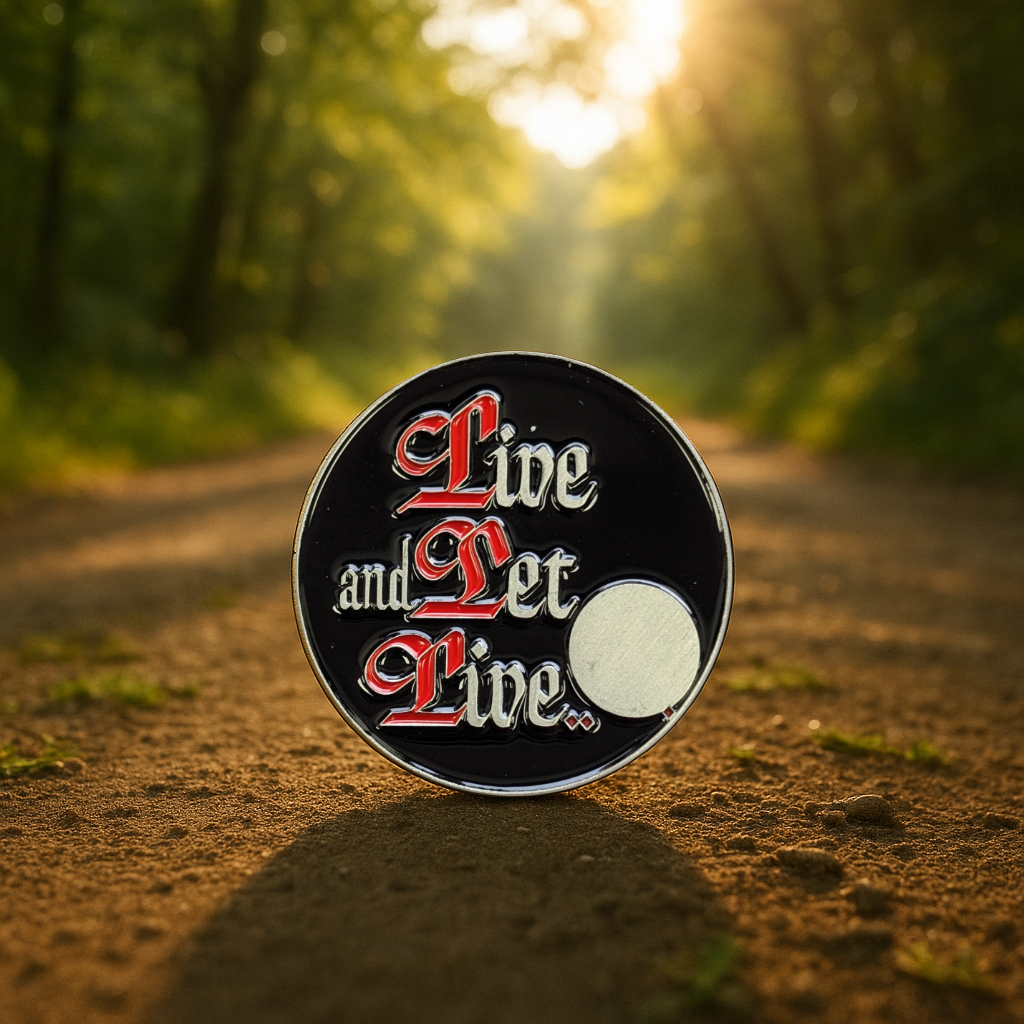 Live and Let Live Sobriety Coin – AA Slogan with Optional Serenity Prayer or Custom Back