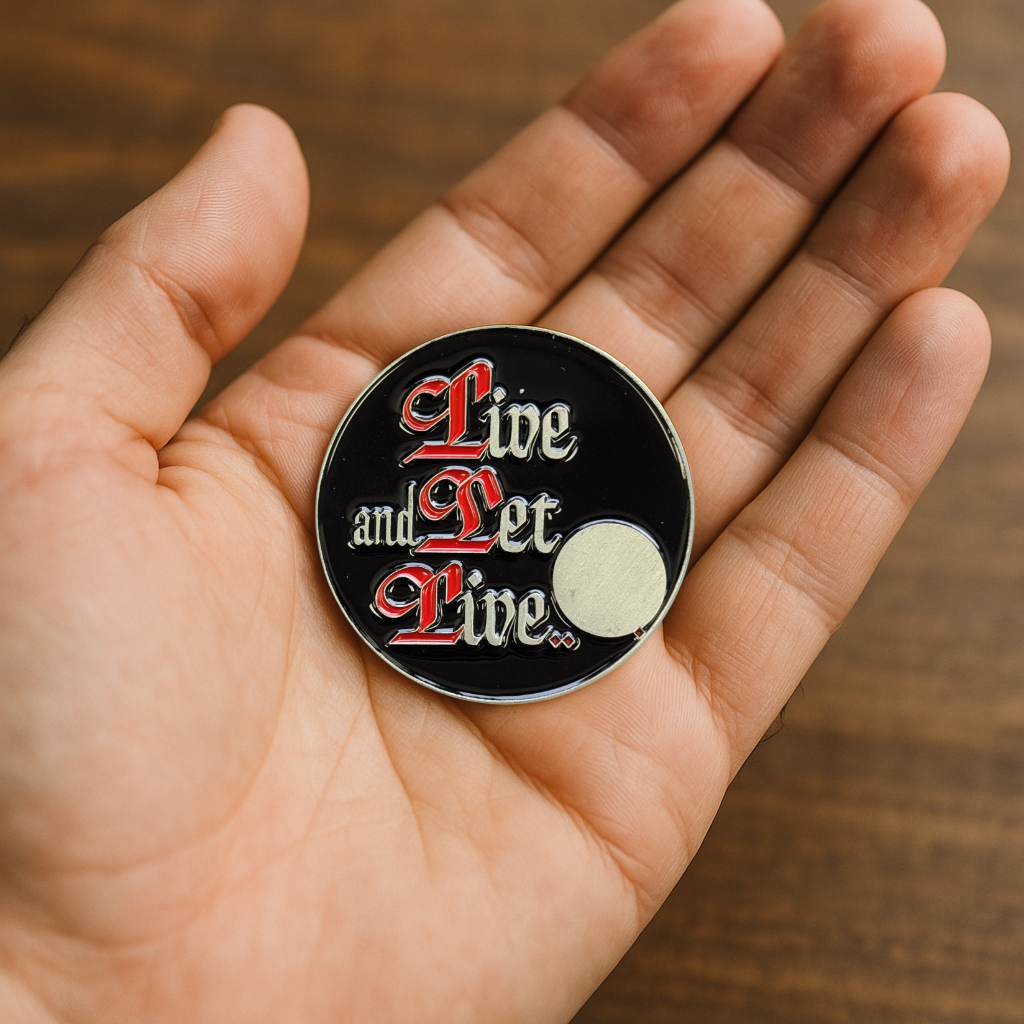 Live and Let Live Sobriety Coin – AA Slogan with Optional Serenity Prayer or Custom Back