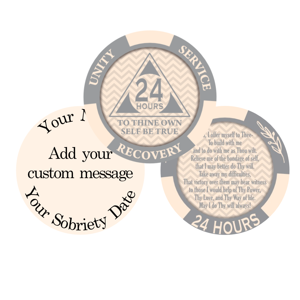 Custom AA Recovery Chips – Monthly Sobriety Poker Style Chips with optional Engraving