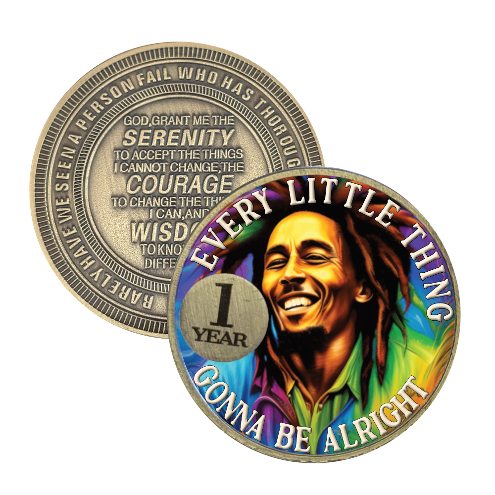Celebrate Recovery with the Spirit of Bob Marley – Sobriety Medallion with Gift Box – Custom Engraving Available on Back