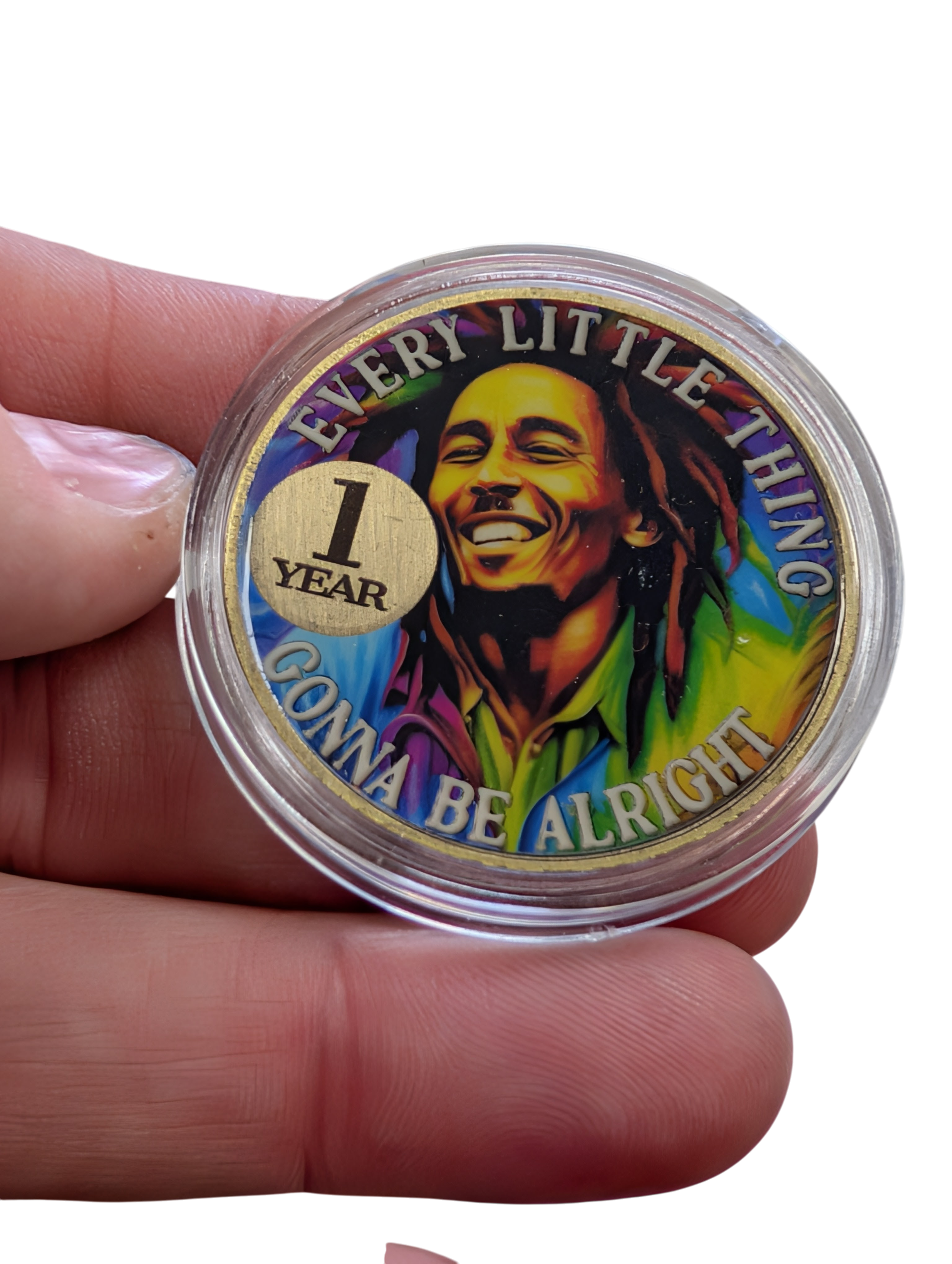 Celebrate Recovery with the Spirit of Bob Marley – Sobriety Medallion with Gift Box – Custom Engraving Available on Back