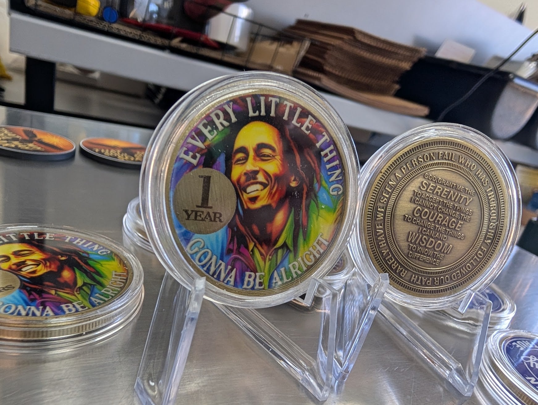 Celebrate Recovery with the Spirit of Bob Marley – Sobriety Medallion with Gift Box – Custom Engraving Available on Back