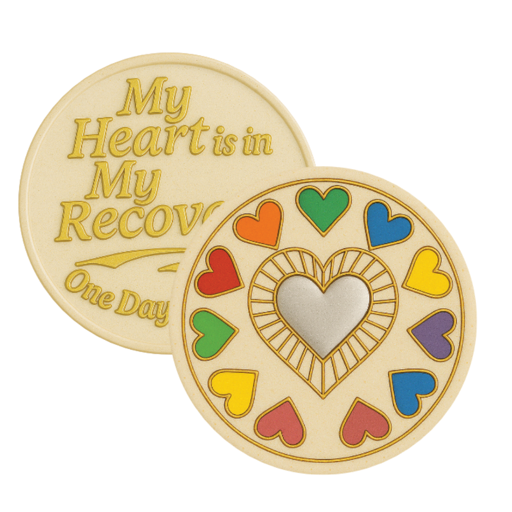 My Heart Is in My Recovery AA Chip – Colorful Heart Token | One Day at a Time