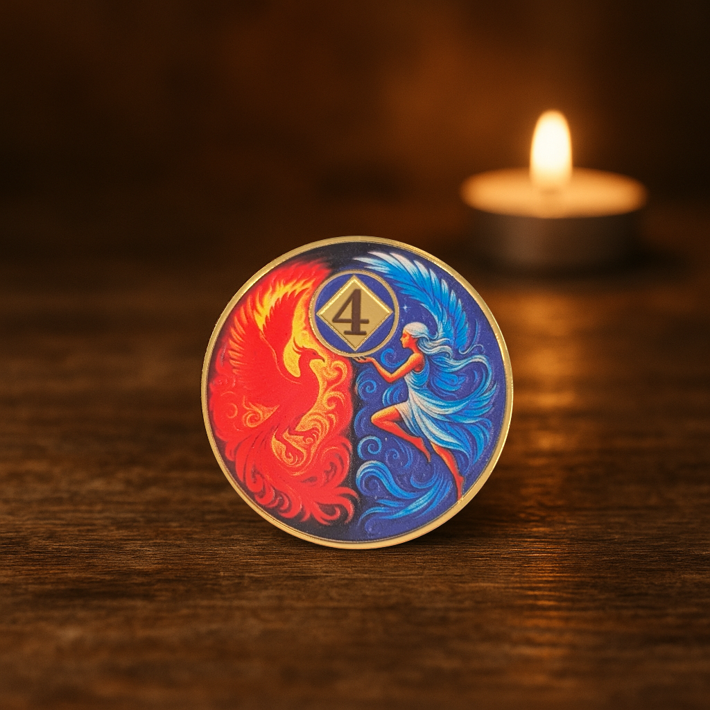 Phoenix & Angel NA Recovery Coin – Custom Sobriety Year Medallion
