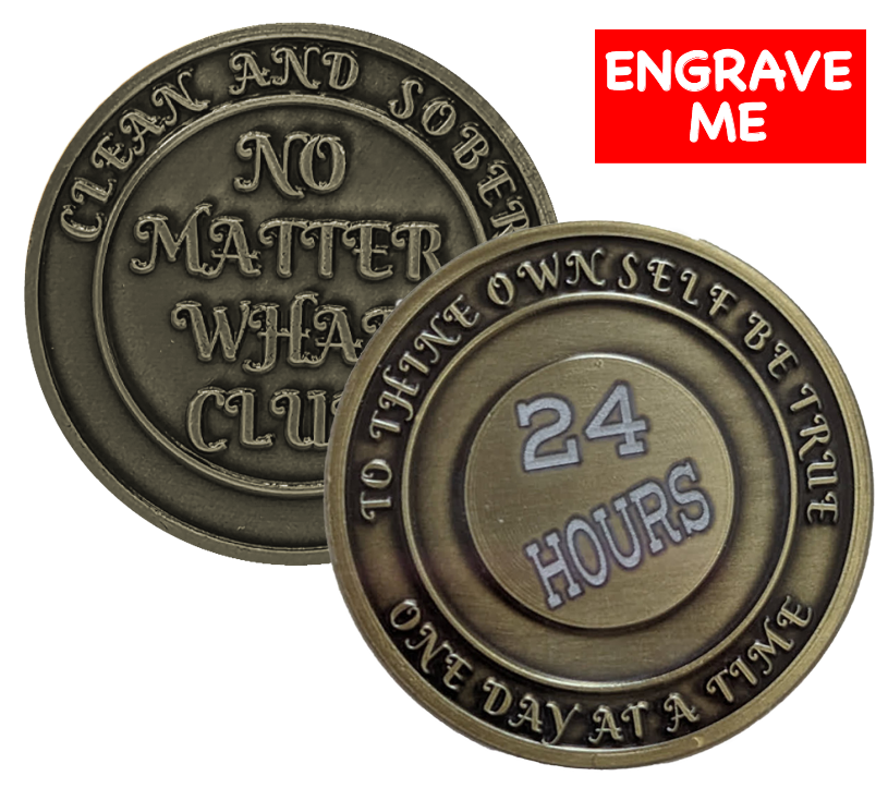 No Matter What Club AA Medallion 24hrs-11 Months Sobriety Chip W/ Gift Box