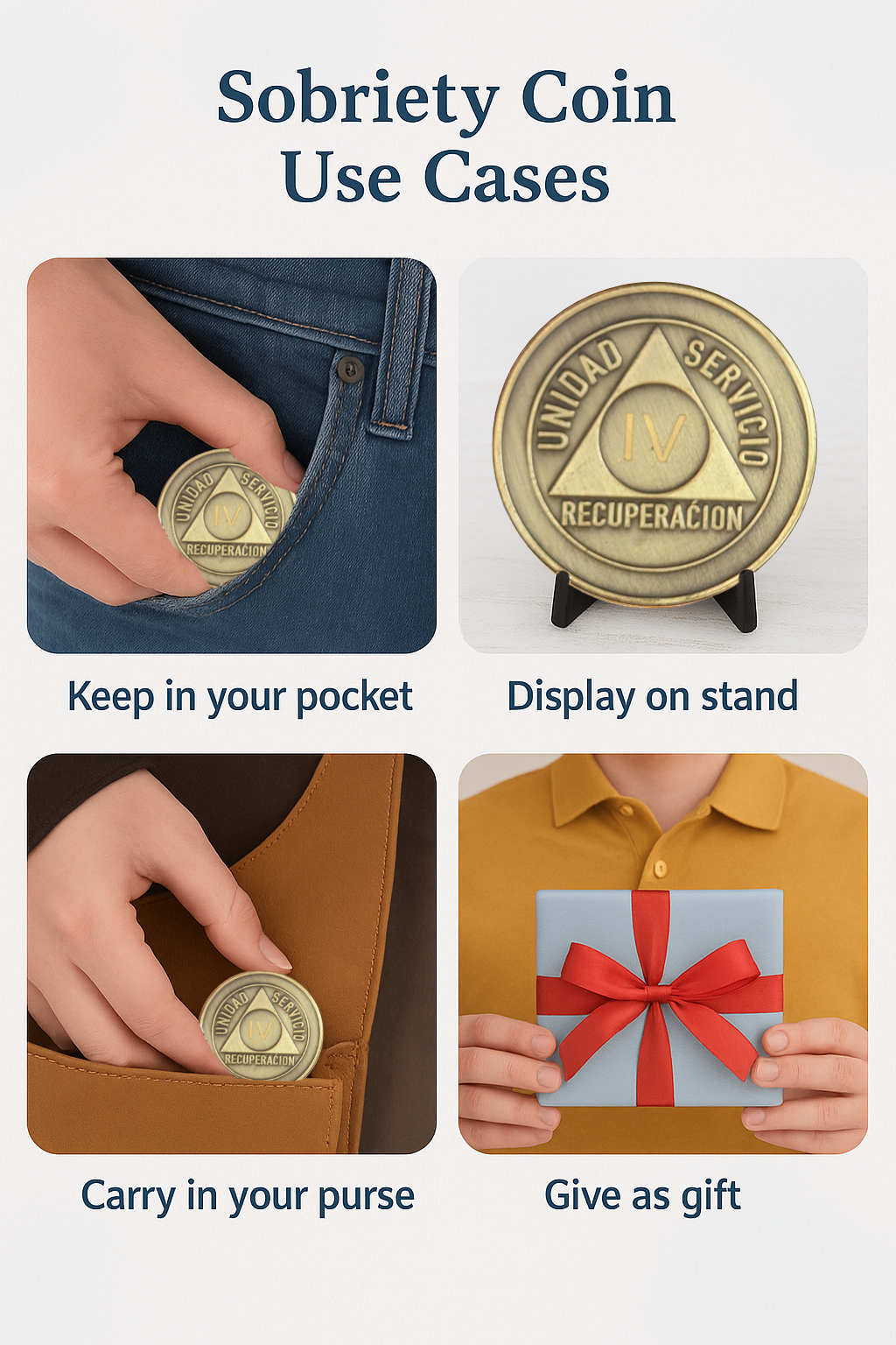 Spanish AA Sobriety Chip – Bronze Medallion (Unidad, Servicio, Recuperación)