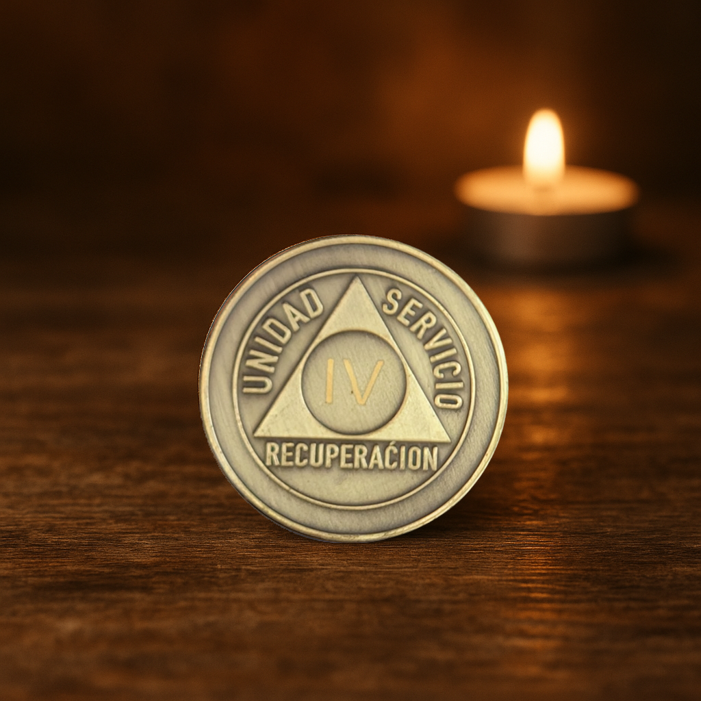 Spanish AA Sobriety Chip – Bronze Medallion (Unidad, Servicio, Recuperación)
