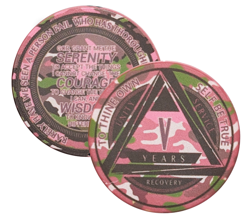 Pink Camo AA Coin 1-50yrs Sobriety Chip