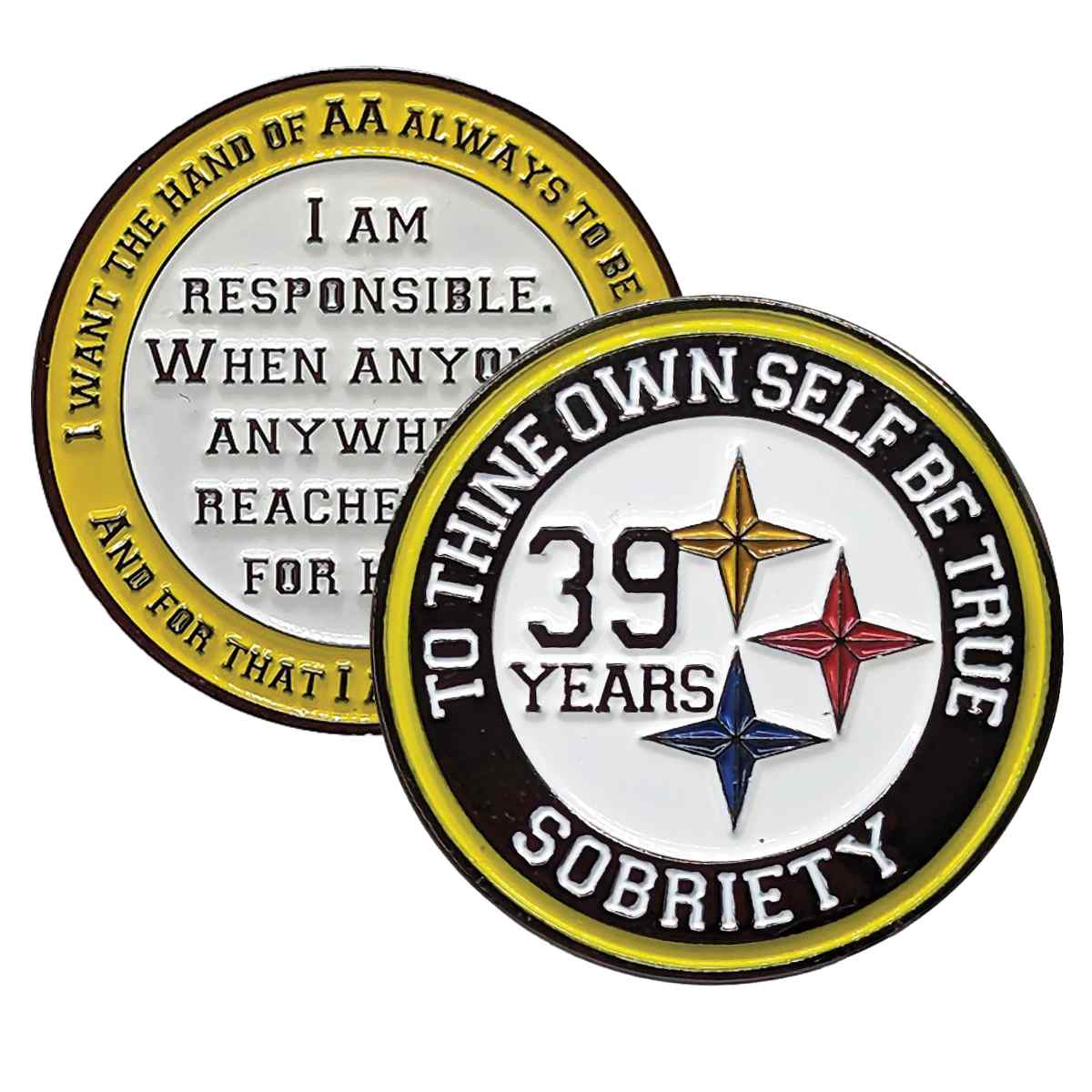 Black & Gold Steeler AA Coin 1-50yrs Sobriety Chip